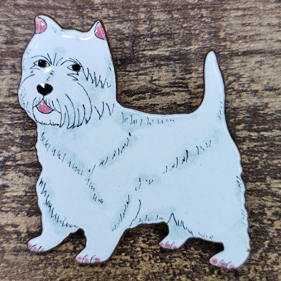 Elvie Zell White Enamel West Highland Terrier Westie Dog Brooch Pin - Picture 1 of 4